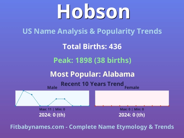 Infographic: Hobson name meaning, origin, and popularity trends in the United States (US baby name analysis chart)