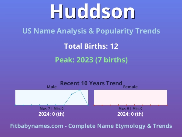 Infographic: Huddson name meaning, origin, and popularity trends in the United States (US baby name analysis chart)