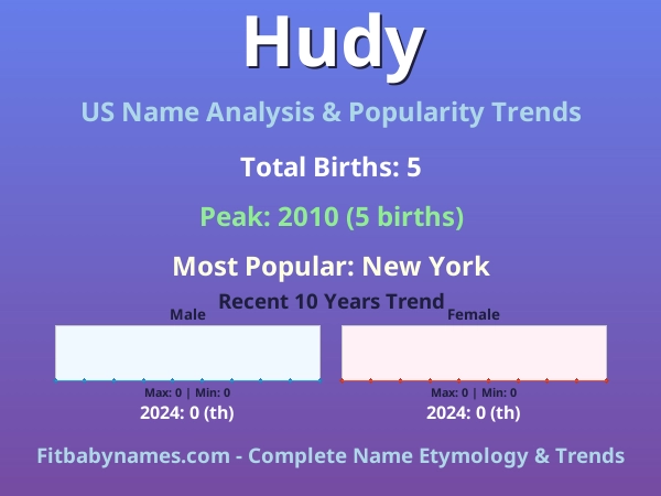 Infographic: Hudy name meaning, origin, and popularity trends in the United States (US baby name analysis chart)