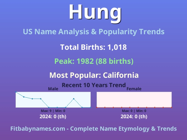 Infographic: Hung name meaning, origin, and popularity trends in the United States (US baby name analysis chart)