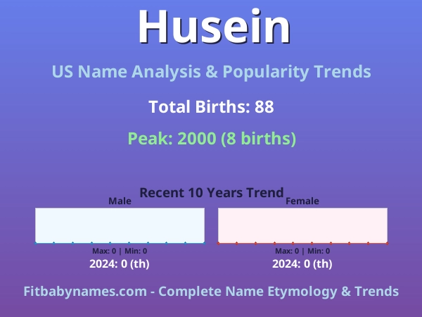 Infographic: Husein name meaning, origin, and popularity trends in the United States (US baby name analysis chart)