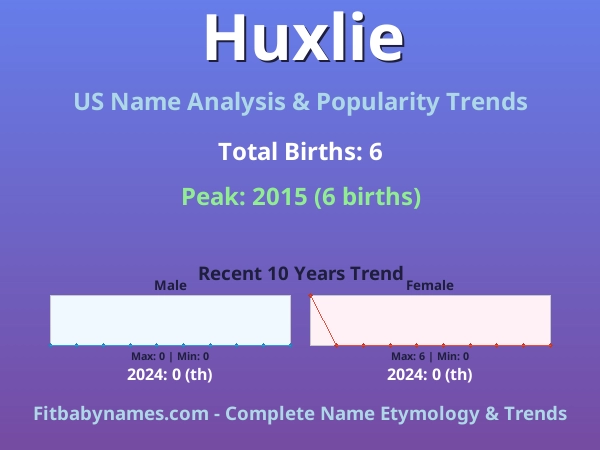 Infographic: Huxlie name meaning, origin, and popularity trends in the United States (US baby name analysis chart)