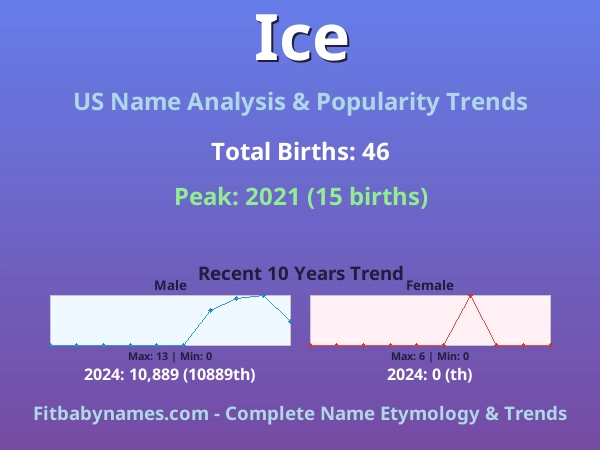 Infographic: Ice name meaning, origin, and popularity trends in the United States (US baby name analysis chart)