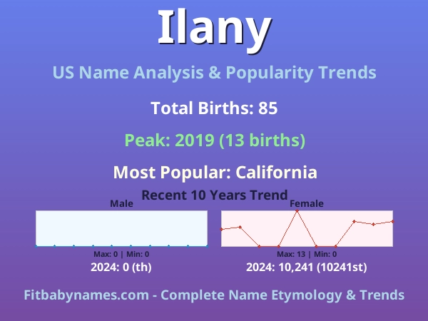 Infographic: Ilany name meaning, origin, and popularity trends in the United States (US baby name analysis chart)