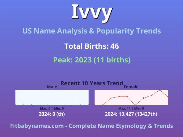 Infographic: Ivvy name meaning, origin, and popularity trends in the United States (US baby name analysis chart)