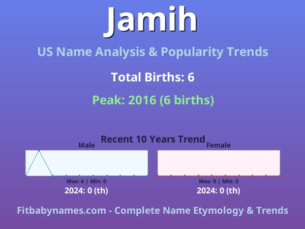 Infographic: Jamih name meaning, origin, and popularity trends in the United States (US baby name analysis chart)