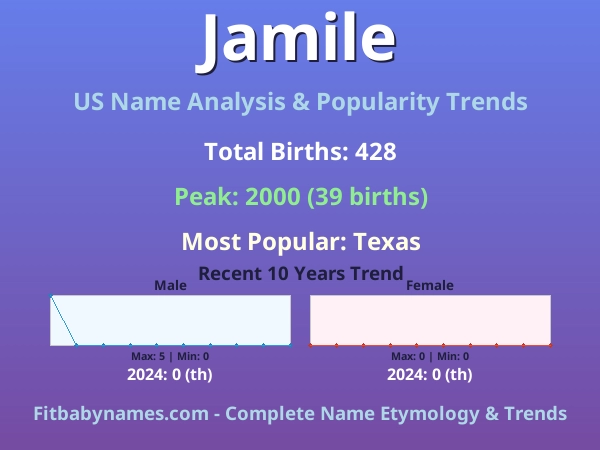 Infographic: Jamile name meaning, origin, and popularity trends in the United States (US baby name analysis chart)