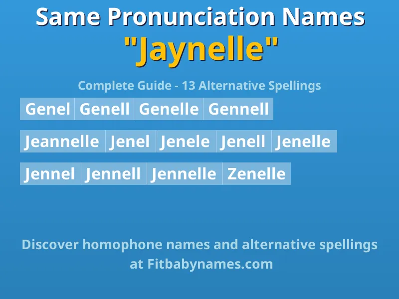 Infographic: Jaynelle same pronunciation names, similar names, and homophone names