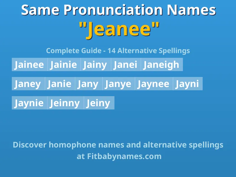 Infographic: Jeanee same pronunciation names, similar names, and homophone names