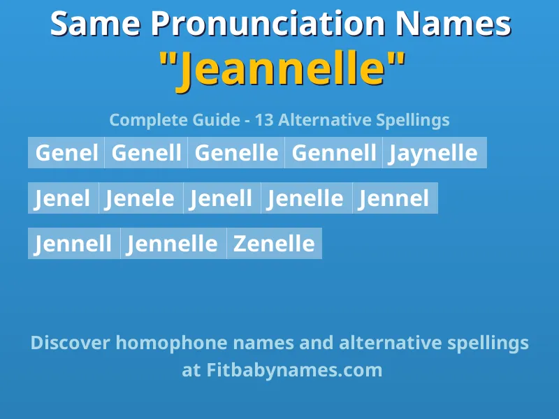 Infographic: Jeannelle same pronunciation names, similar names, and homophone names