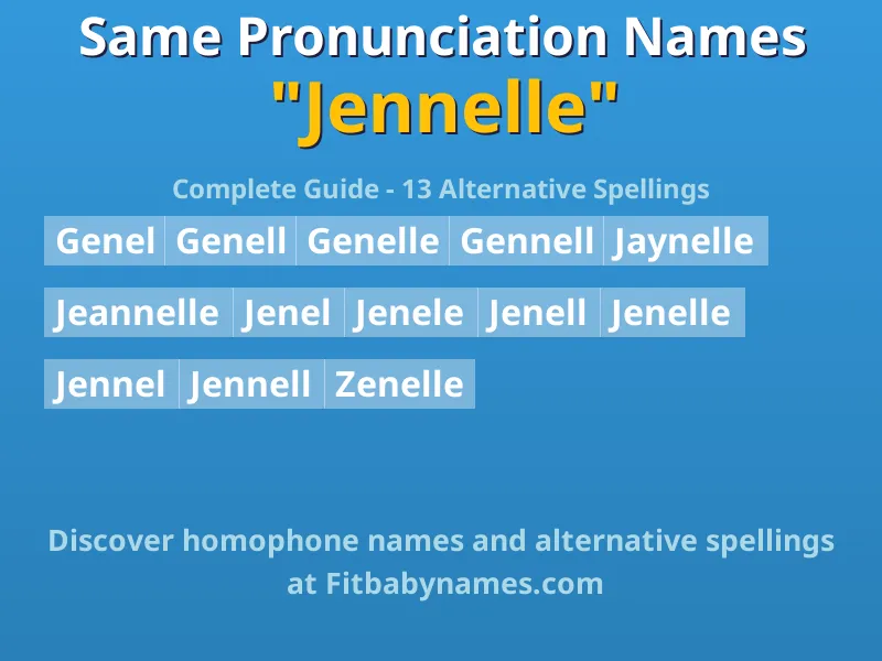 Infographic: Jennelle same pronunciation names, similar names, and homophone names