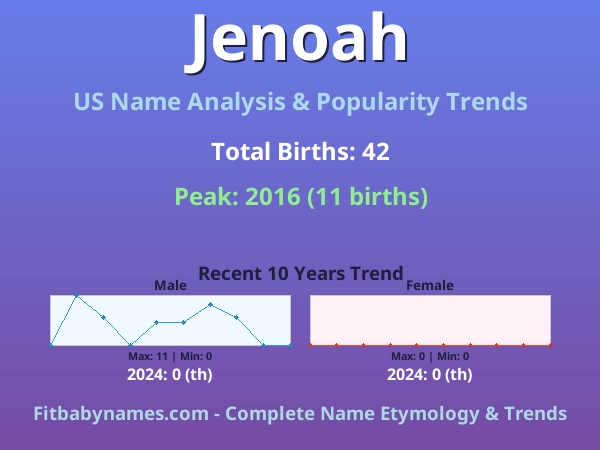 Infographic: Jenoah name meaning, origin, and popularity trends in the United States (US baby name analysis chart)