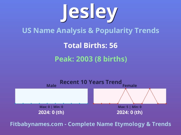 Infographic: Jesley name meaning, origin, and popularity trends in the United States (US baby name analysis chart)