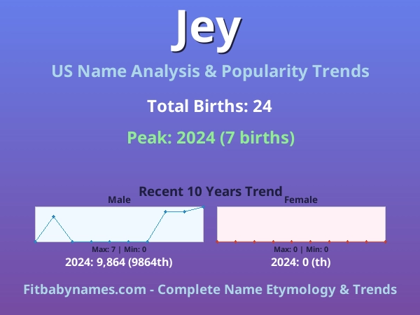 Infographic: Jey name meaning, origin, and popularity trends in the United States (US baby name analysis chart)