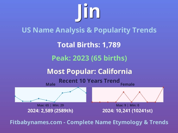 Infographic: Jin name meaning, origin, and popularity trends in the United States (US baby name analysis chart)