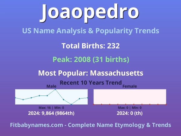 Infographic: Joaopedro name meaning, origin, and popularity trends in the United States (US baby name analysis chart)