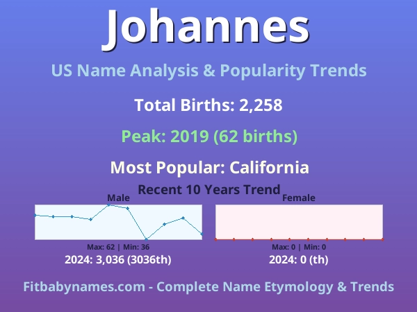 Infographic: Johannes name meaning, origin, and popularity trends in the United States (US baby name analysis chart)