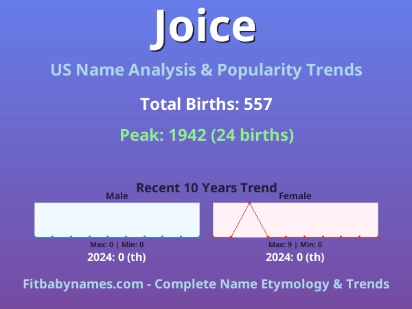 Infographic: Joice name meaning, origin, and popularity trends in the United States (US baby name analysis chart)