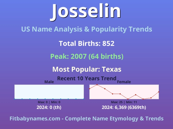 Infographic: Josselin name meaning, origin, and popularity trends in the United States (US baby name analysis chart)