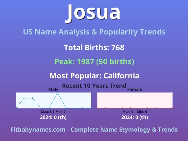 Infographic: Josua name meaning, origin, and popularity trends in the United States (US baby name analysis chart)