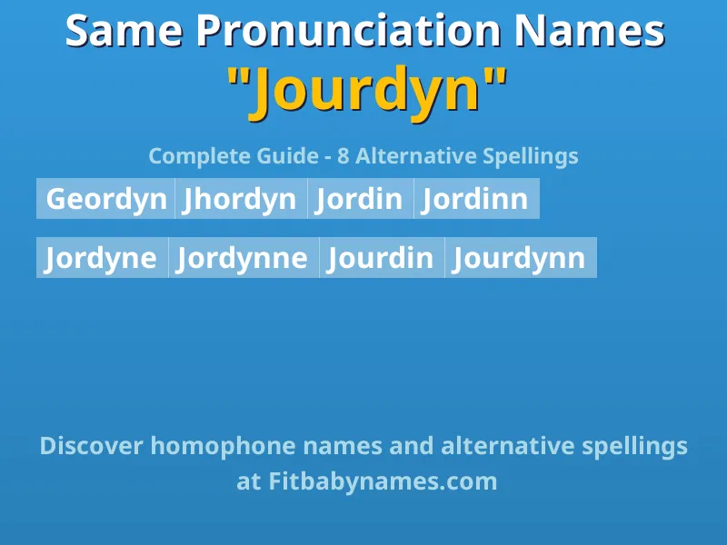 Infographic: Jourdyn same pronunciation names, similar names, and homophone names