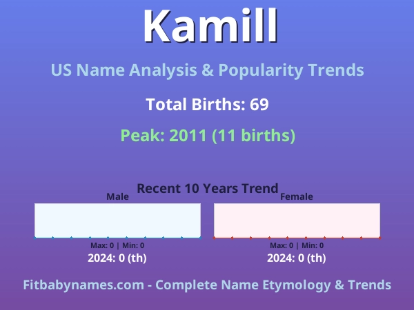 Infographic: Kamill name meaning, origin, and popularity trends in the United States (US baby name analysis chart)