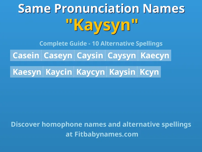 Infographic: Kaysyn same pronunciation names, similar names, and homophone names