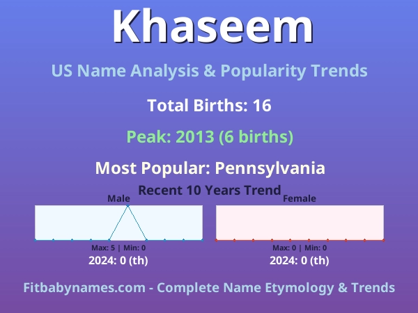 Infographic: Khaseem name meaning, origin, and popularity trends in the United States (US baby name analysis chart)