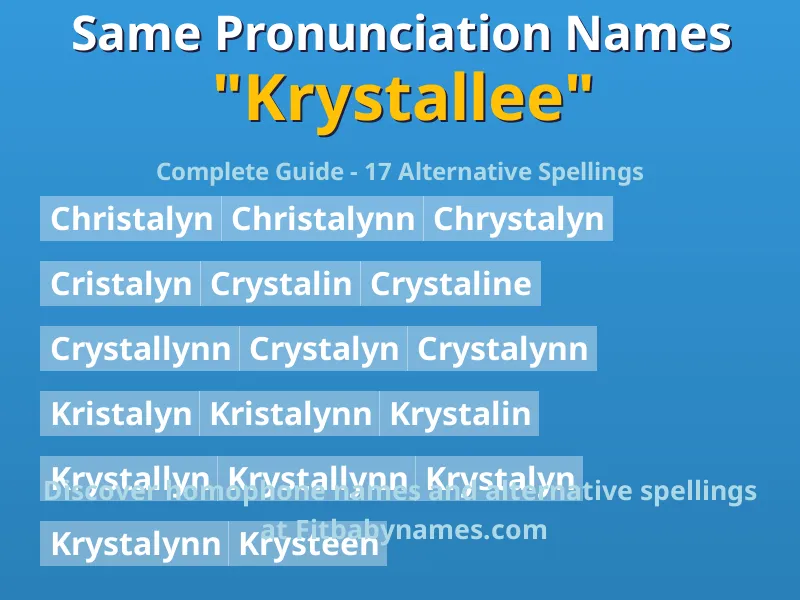 Infographic: Krystallee same pronunciation names, similar names, and homophone names