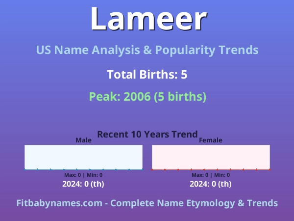 Infographic: Lameer name meaning, origin, and popularity trends in the United States (US baby name analysis chart)