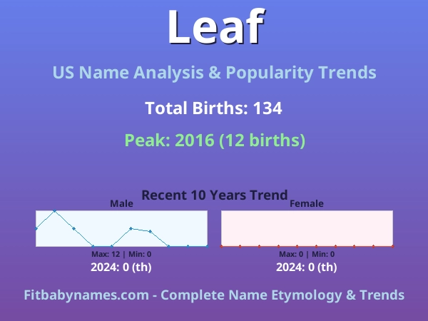 Infographic: Leaf name meaning, origin, and popularity trends in the United States (US baby name analysis chart)