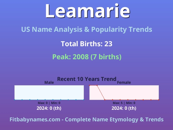 Infographic: Leamarie name meaning, origin, and popularity trends in the United States (US baby name analysis chart)