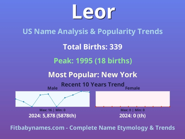 Infographic: Leor name meaning, origin, and popularity trends in the United States (US baby name analysis chart)