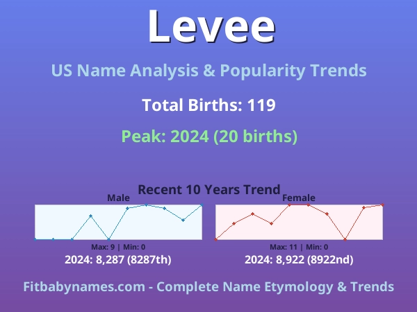 Infographic: Levee name meaning, origin, and popularity trends in the United States (US baby name analysis chart)