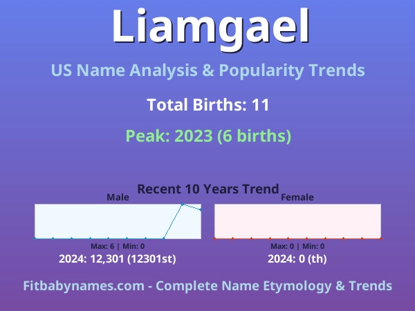 Infographic: Liamgael name meaning, origin, and popularity trends in the United States (US baby name analysis chart)