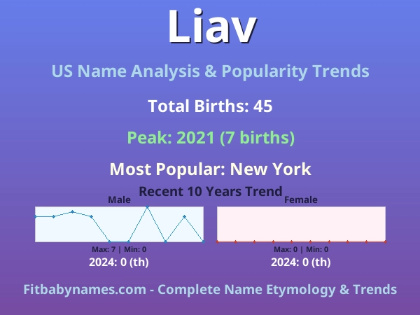 Infographic: Liav name meaning, origin, and popularity trends in the United States (US baby name analysis chart)