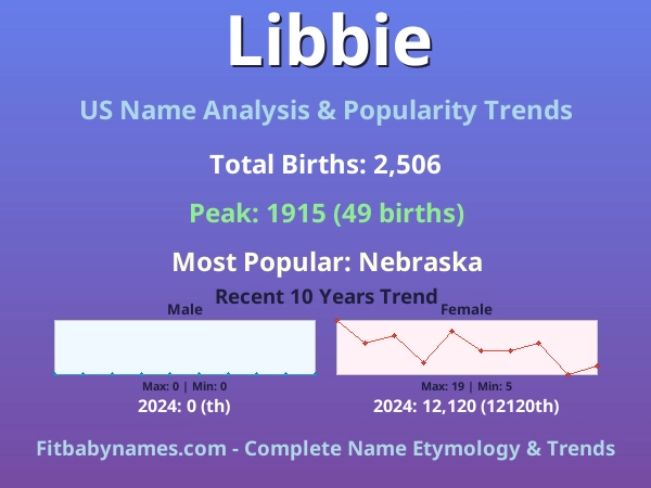 Infographic: Libbie name meaning, origin, and popularity trends in the United States (US baby name analysis chart)