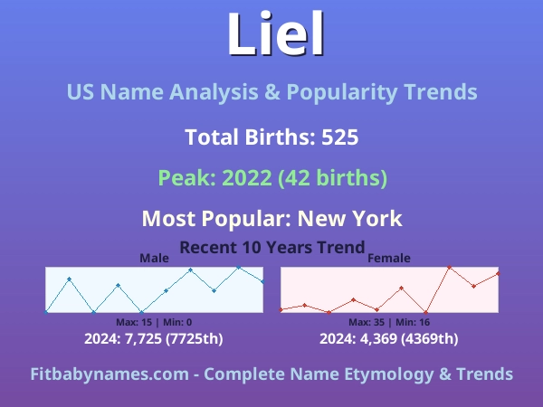 Infographic: Liel name meaning, origin, and popularity trends in the United States (US baby name analysis chart)