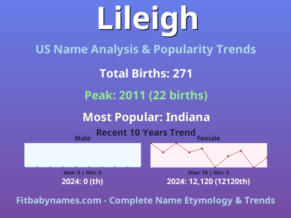 Infographic: Lileigh name meaning, origin, and popularity trends in the United States (US baby name analysis chart)