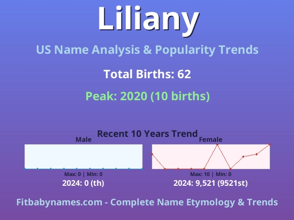 Infographic: Liliany name meaning, origin, and popularity trends in the United States (US baby name analysis chart)