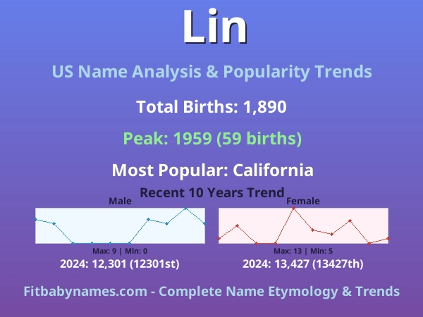 Infographic: Lin name meaning, origin, and popularity trends in the United States (US baby name analysis chart)