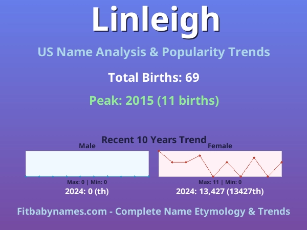 Infographic: Linleigh name meaning, origin, and popularity trends in the United States (US baby name analysis chart)