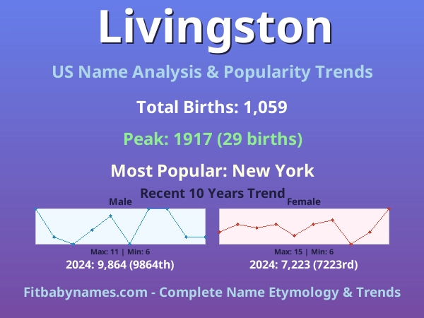 Infographic: Livingston name meaning, origin, and popularity trends in the United States (US baby name analysis chart)