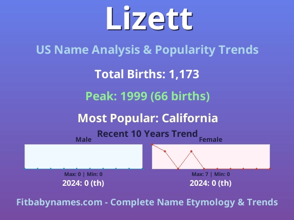 Infographic: Lizett name meaning, origin, and popularity trends in the United States (US baby name analysis chart)
