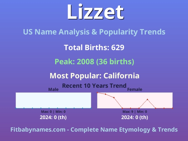 Infographic: Lizzet name meaning, origin, and popularity trends in the United States (US baby name analysis chart)