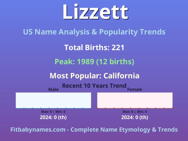 Infographic: Lizzett name meaning, origin, and popularity trends in the United States (US baby name analysis chart)