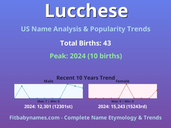 Infographic: Lucchese name meaning, origin, and popularity trends in the United States (US baby name analysis chart)