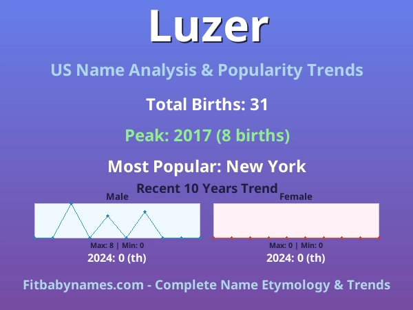Infographic: Luzer name meaning, origin, and popularity trends in the United States (US baby name analysis chart)