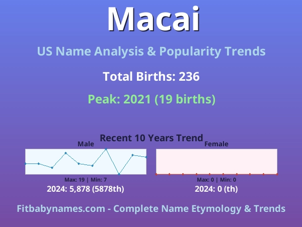 Infographic: Macai name meaning, origin, and popularity trends in the United States (US baby name analysis chart)