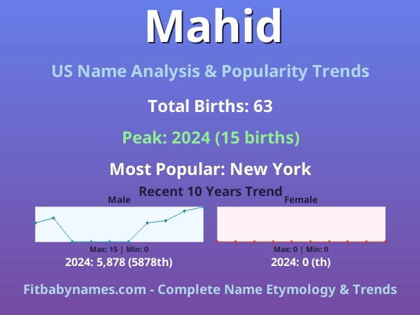 Infographic: Mahid name meaning, origin, and popularity trends in the United States (US baby name analysis chart)
